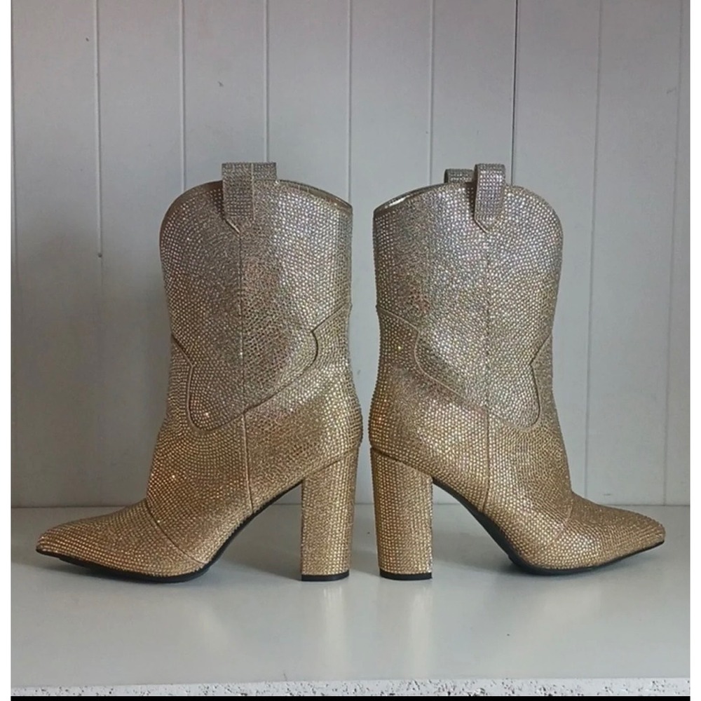 Daniel Diamond Rhinestone Ombre Cowboy Boots Gold Silver Crystal Western 8.5 - Picture 2 of 9
